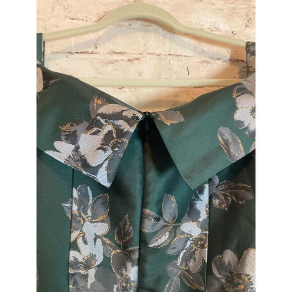 Eliza J Dress Womens 12 Petite‎ Forest Green Floral Gold Glitter Belted Party - Picture 16 of 16